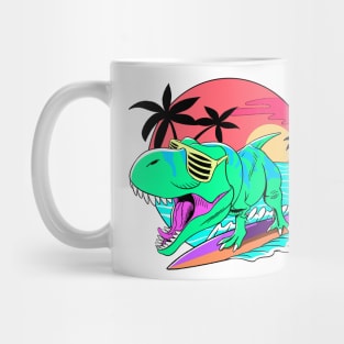 Dino surfing retro art Mug